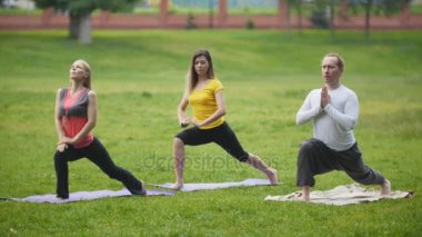 Esneklik egzersiz yoga Park - sporcular grup eğitimi gerçekleştirmek