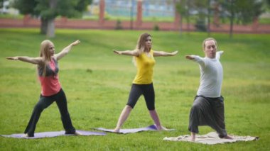 Park - genç sporcuların eğitim yoga esneklik egzersiz açık gerçekleştirir