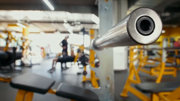 Barra de pesas en Fitness Gym - entrenamiento culturismo — Vídeos de Stock