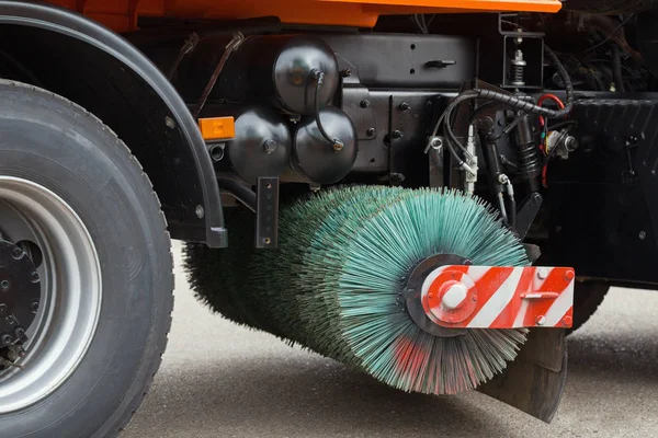 Brushs of street cleaning machine - close up — Stock Photo, Image