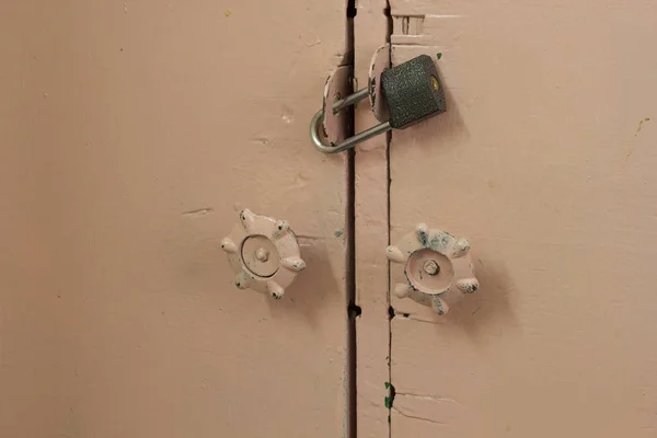The lock on metal cabinet