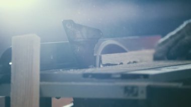 İşlem tehlikeli dairesel elektrik ile ahşap tahta kesme gördüm