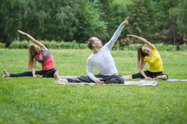 Yogiler doğada bir grup gerçekleştirmek nefes egzersizleri