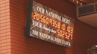 NEW YORK, USA- DECEMBER 2017: National Debt of USA clock in Manhattan clipart