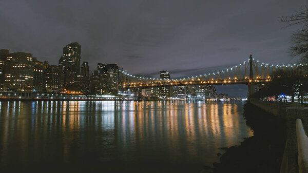 New York City timelapse - night skyline Manhattan skyscrapers, wide angle