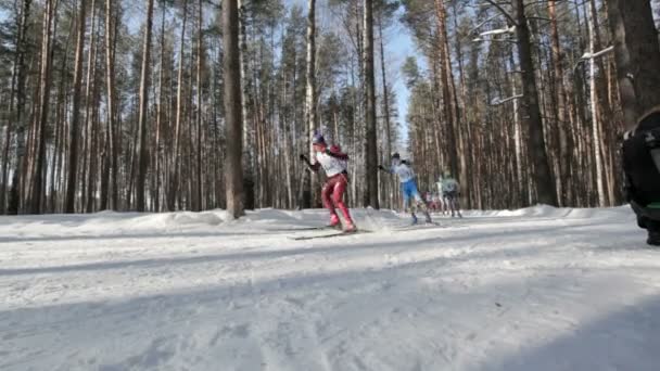 KAZAN, RUSIA - Marzo de 2018: grupo de esquiadores profesionales que participan en la competición de invierno — Vídeos de Stock