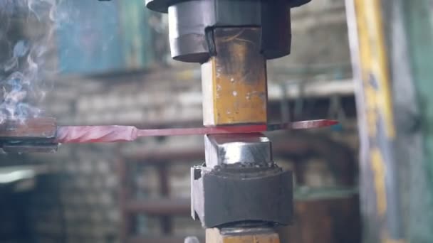 El herrero forjando detalles de hierro en la herrería — Vídeo de stock