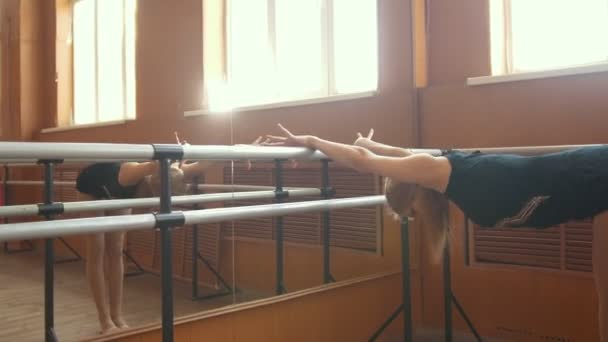 Jovem menina bonita demonstra a flexibilidade de seu corpo — Vídeo de Stock