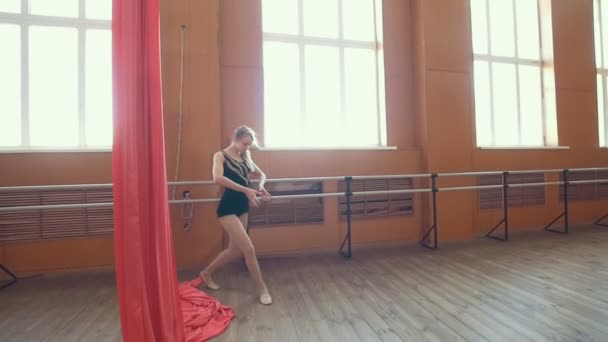 Молодая балерина репетирует балет в студии — стоковое видео