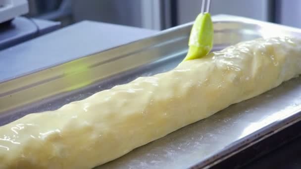 Fare strudel di mele - torta cruda spalmata di olio — Video Stock