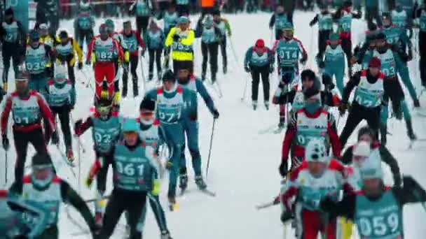 Ryssland, Kazan 08-02-2020: Skidåkning - människor idrottare skidåkning på start — Stockvideo
