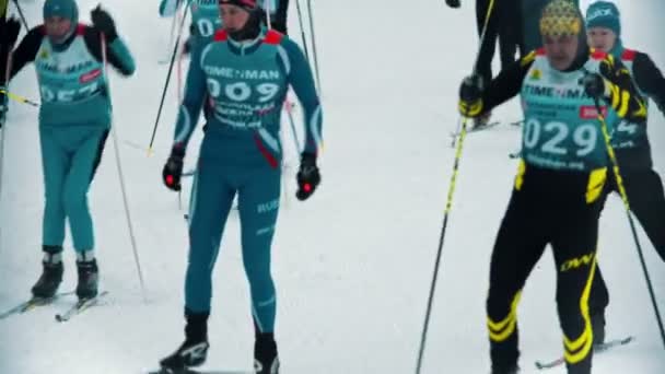 RUSSIA, KAZAN 08-02-2020: Skiing competition - people sportsmen skiing — Stock Video