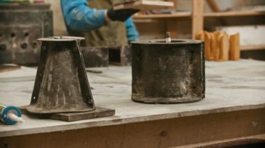Concrete industry - different forms for the concrete casting on the table