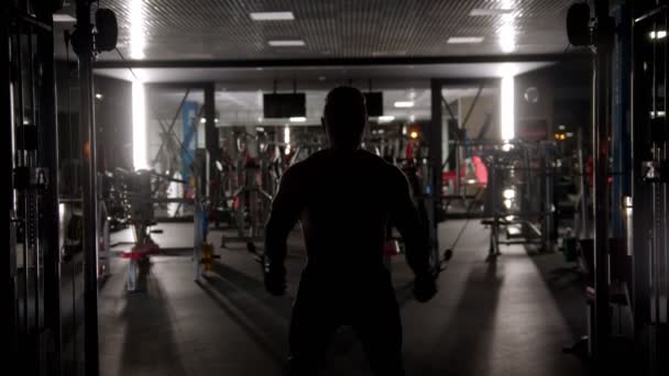 Silhouette d'homme dur s'entraînant dans la salle de gym — Video