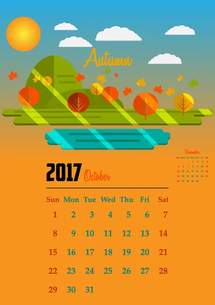 Calendário para 2017 ano — Vetor de Stock