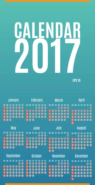 2017 kalendář Planner Design. Nástěnný měsíční kalendář pro rok — Stockový vektor