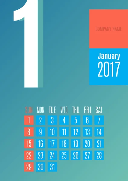 Kalender für 2017 Jahr — Stockvektor