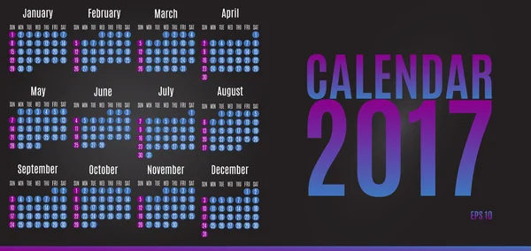 2017 kalendář Planner Design. Nástěnný měsíční kalendář pro rok — Stockový vektor