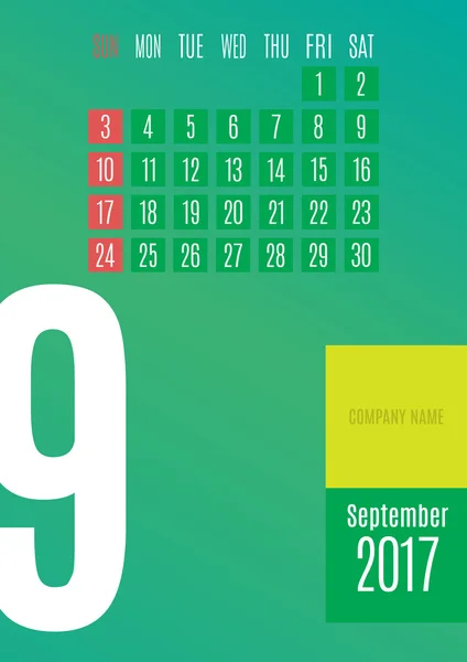 Calendário para 2017 ano — Vetor de Stock