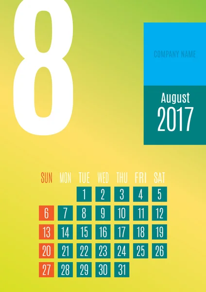 Calendario 2017 año — Vector de stock