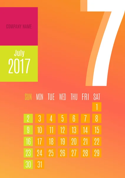 Calendário para 2017 ano — Vetor de Stock