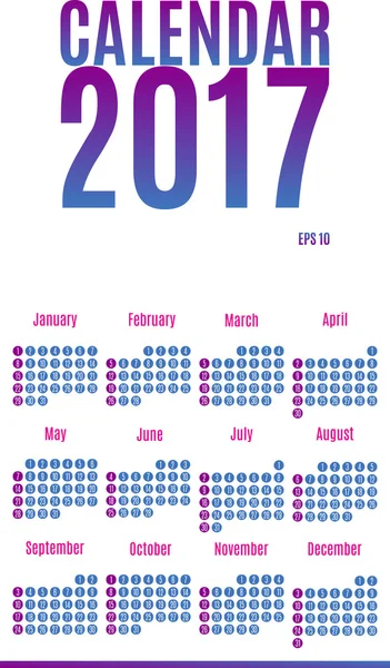 2017 Calendário Planner Design. Muro Calendário Mensal para o ano — Vetor de Stock