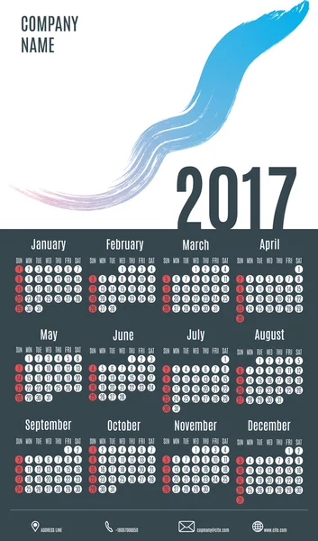 2017 Calendário Planner Design. Muro Calendário Mensal para o ano — Vetor de Stock