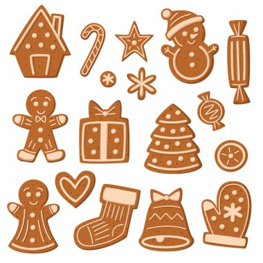 Christmas gingerbread cookies with icing collection clipart