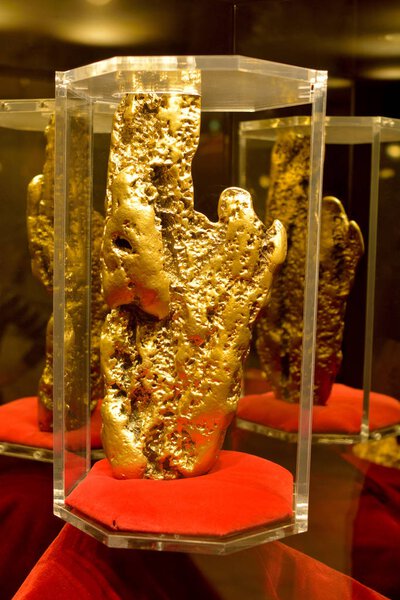 Hand of Faith gold nugget on display at Golden Nugget casino in 