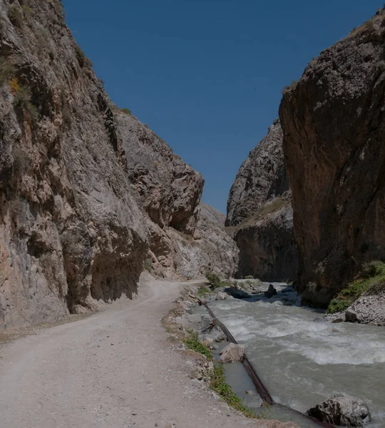 Orta Asya 'nın dağları. Dağlar arasında dar bir yol. Hızlı nehir ve seyrek bitki örtüsü. Hiç insan yok..