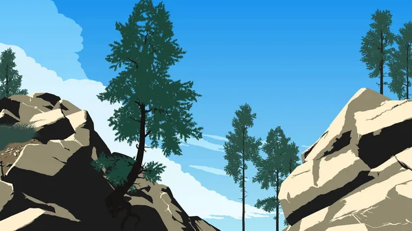 Illustration Bergwald Landschaft — Stockvektor