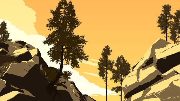 Illustration Bergwald Landschaft — Stockvektor