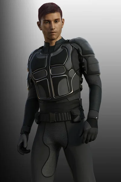 Stilig Spaceman Eller Urban Warrior Uniform Passar Skuggorna — Stockfoto