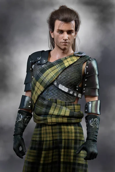 Scottish Highland Warrior Olhando Para Câmera Retrato — Fotografia de Stock