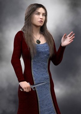 Celtic mesafe içine 3d C arıyorsunuz bir hançeri tutan Prenses