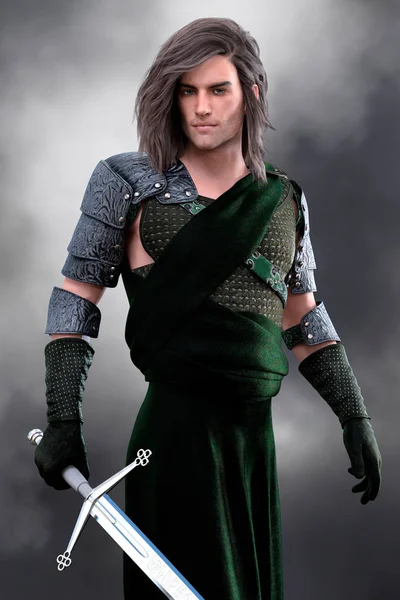 Romantik İskoç amor giyen ve bir kılıç taşıyan savaşçı — Stok fotoğraf
