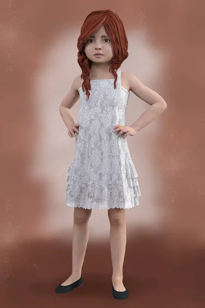Criança personagem CGI menina com as mãos sobre os quadris — Fotografia de Stock