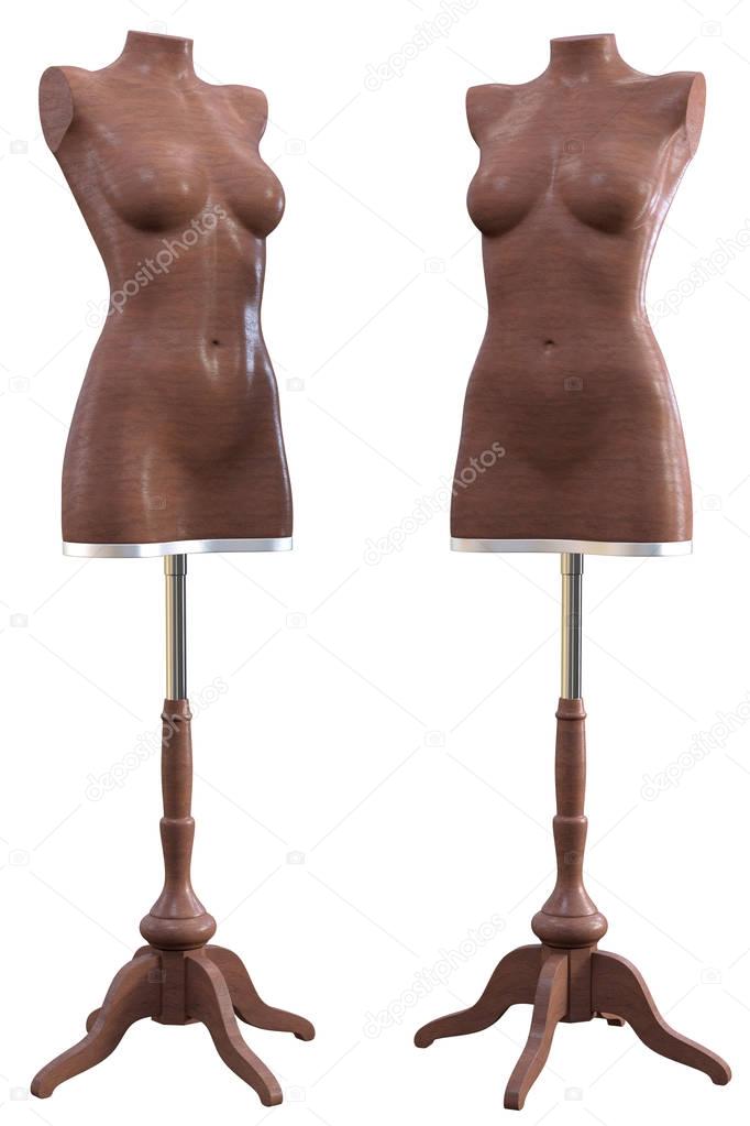 2 mannequins on stands - wooden angled or offset