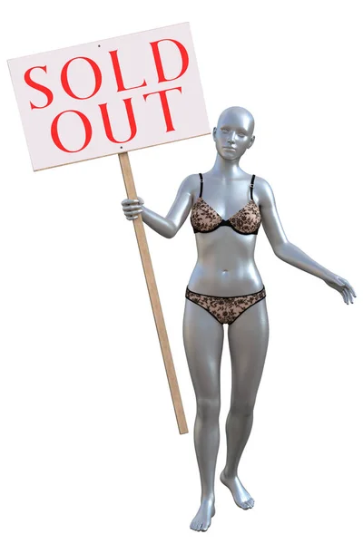 SILVER MANNEQUIN HOLDING SOLD OUT SIGN