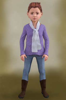 Çocuk karakter CGI küçük kız - kış giyim arka plan üzerinde