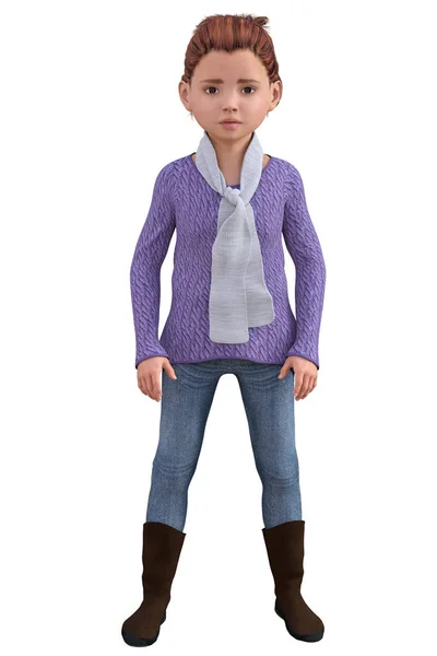 Child Character 3D little girl - sweater and jeans isolated — Stock Photo, Image