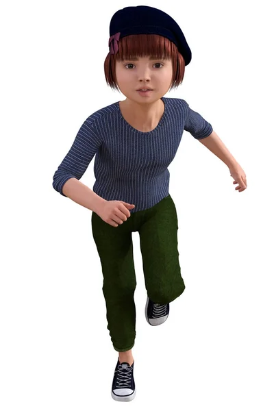 Детский персонаж 3D маленькая девочка работает - изолированный — стоковое фото