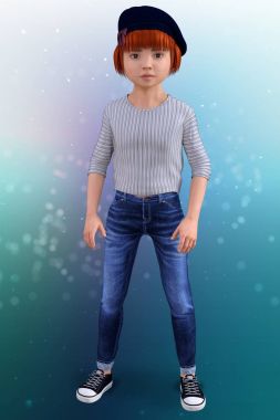 Kadın genç çocuk çizgili üst ve kot