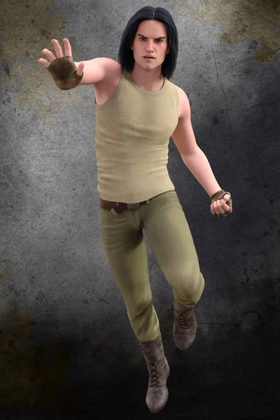CGI Handsome Male Urban Warrior in Fighting Pose — Stock Photo, Image