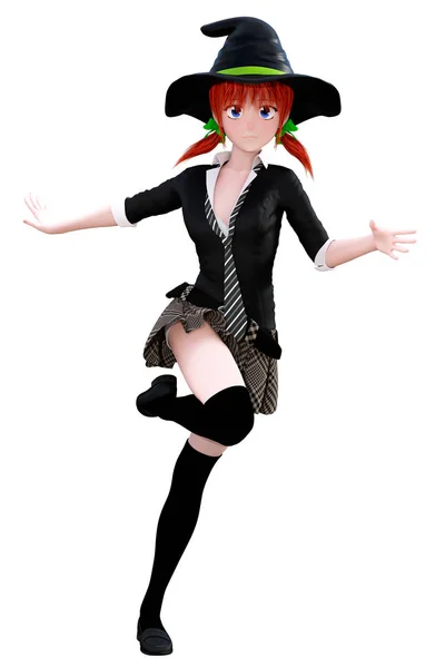 Dość sassy czarownica Grafika Komputerowa na sobie krótką spódniczkę i kapelusz czarownicy — Zdjęcie stockowe
