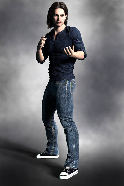 Симпатичная мужская фигура в городской фантазии электостатического f
