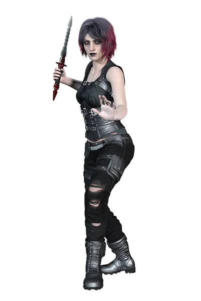 Representación de una chica gótica en una pose de fantasía urbana sosteniendo una daga —  Fotos de Stock