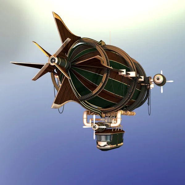 3D CG Steampunk Airship voando para longe da câmera — Fotografia de Stock