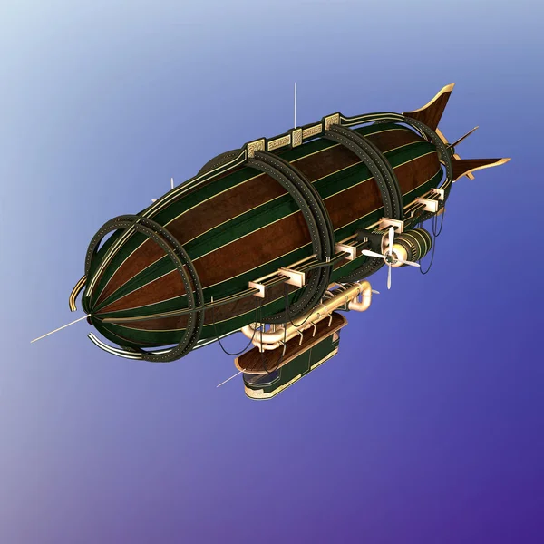 3D CG steampunk airship viewed from above as it flies towards the camera — Stock Photo, Image