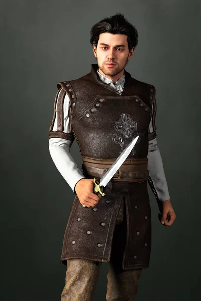 Відтворення красивого середньовічного благородного чоловіка, що тримає меч — стокове фото